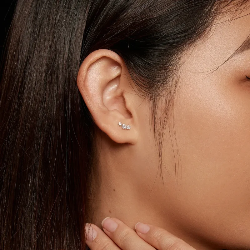 (slika za) Pandora Style Moissanite Studs Uhani (en certifikat) - MSE034 - Ogled 7