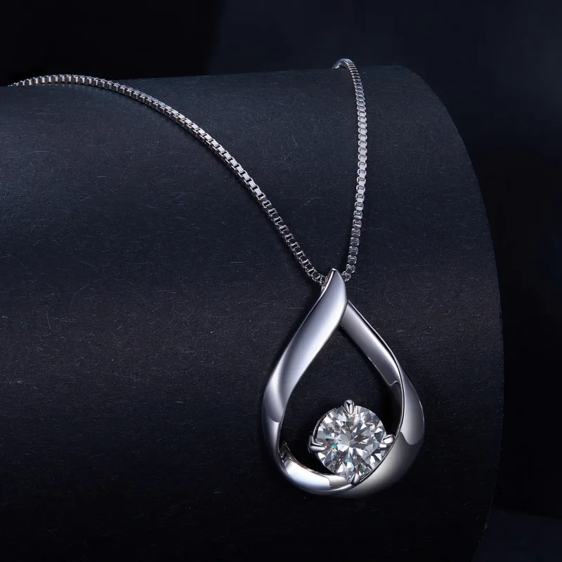 (slika za) Pandora Style Moissanite Water Drop Ogrlica (en certifikat) - MSN015 - Ogled 2