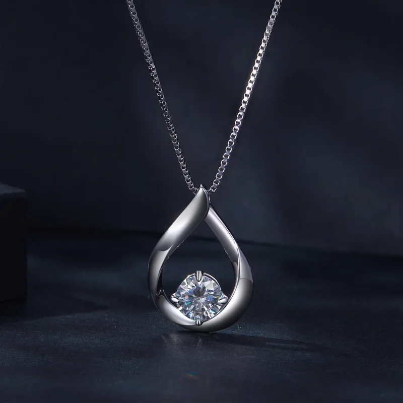 (slika za) Pandora Style Moissanite Water Drop Ogrlica (en certifikat) - MSN015 - Ogled 3