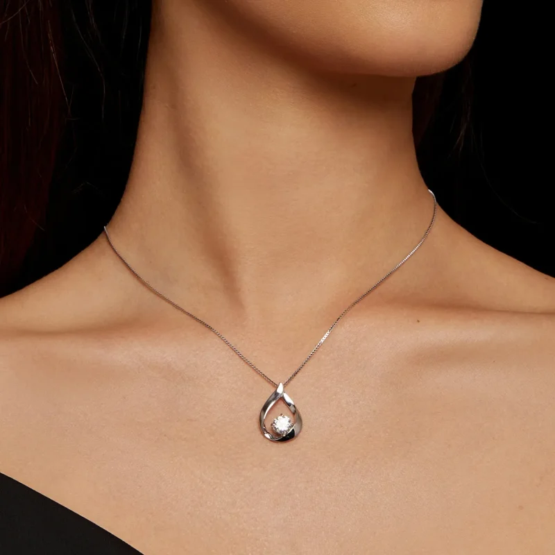 (slika za) Pandora Style Moissanite Water Drop Ogrlica (en certifikat) - MSN015 - Ogled 5