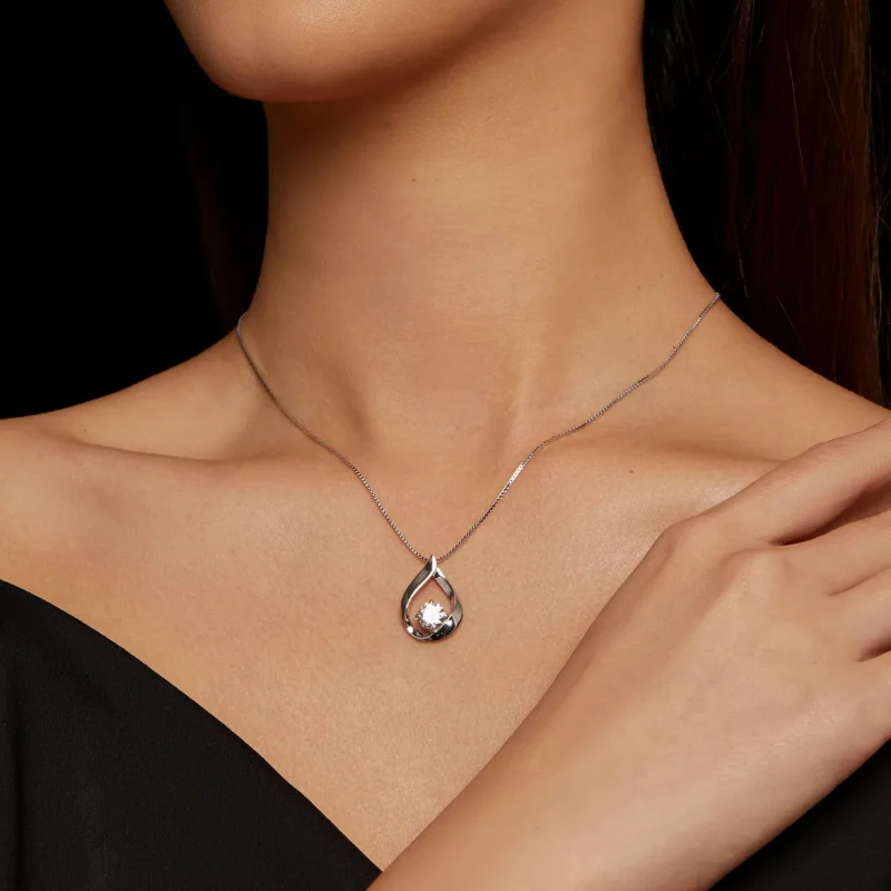 (slika za) Pandora Style Moissanite Water Drop Ogrlica (en certifikat) - MSN015 - Ogled 6
