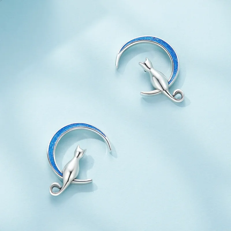 (slika za) Pandora Style Moon Cat Studs Uhani - SCE1609 - Ogled 3