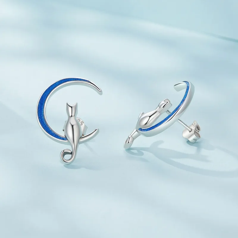 (slika za) Pandora Style Moon Cat Studs Uhani - SCE1609 - Ogled 4