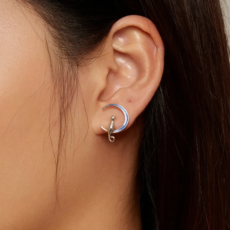 (slika za) Pandora Style Moon Cat Studs Uhani - SCE1609 - Ogled 7