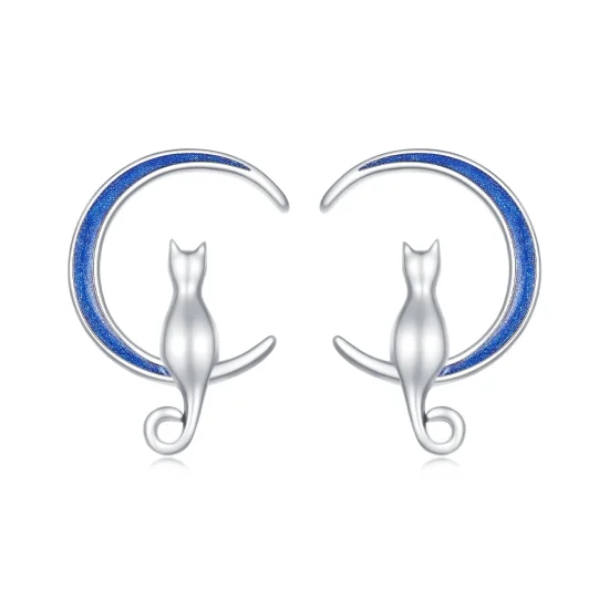 (slika za) Pandora Style Moon Cat Studs Uhani - SCE1609