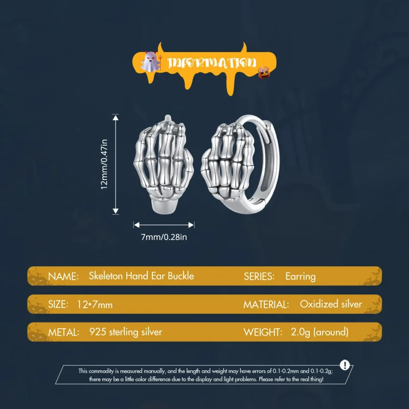 (slika za) Pandora Style Skeleton Hand Hoop Uhani - SCE1641 - Ogled 5