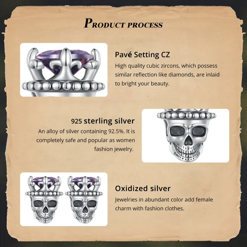 (slika za) Pandora Style Skeleton King Studs Uhani - BSE892 - Ogled 5