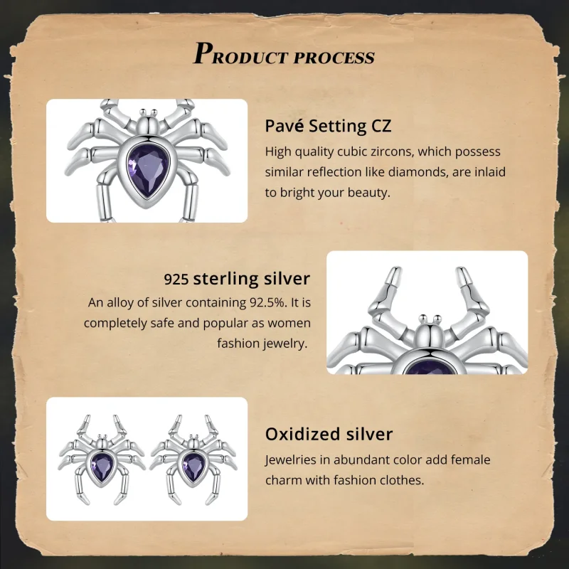 (slika za) Pandora Style Spider Studs Uhani - BSE891 - Ogled 5