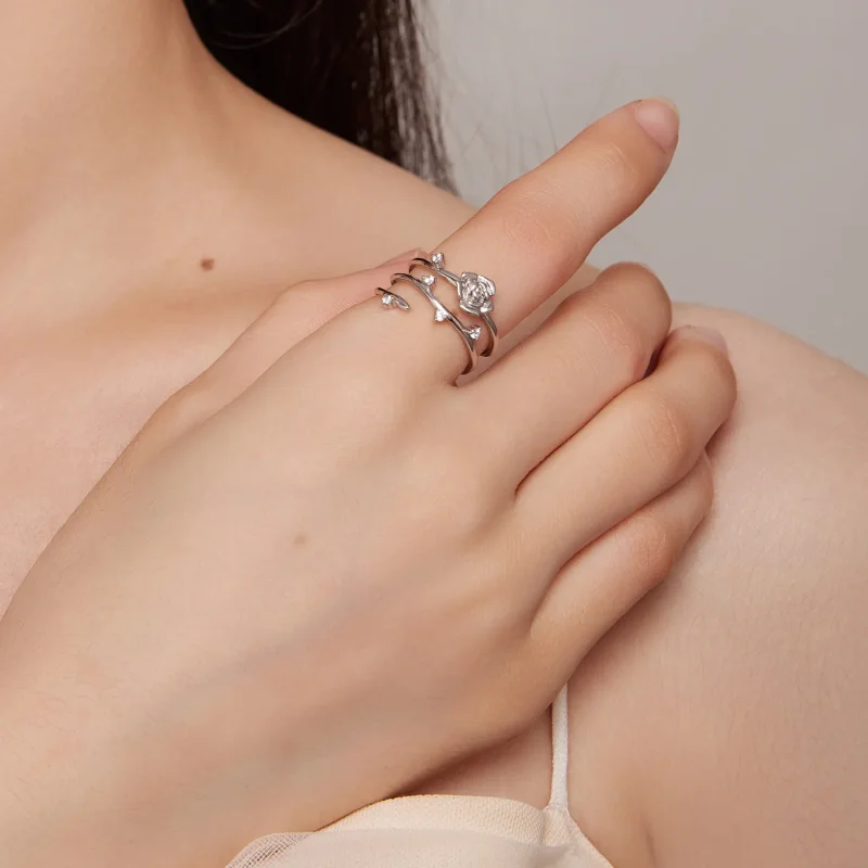 (slika za) Personaliziran vsestranski prstan z rožnato trto v stilu Pandora - BSR404 - Ogled 5