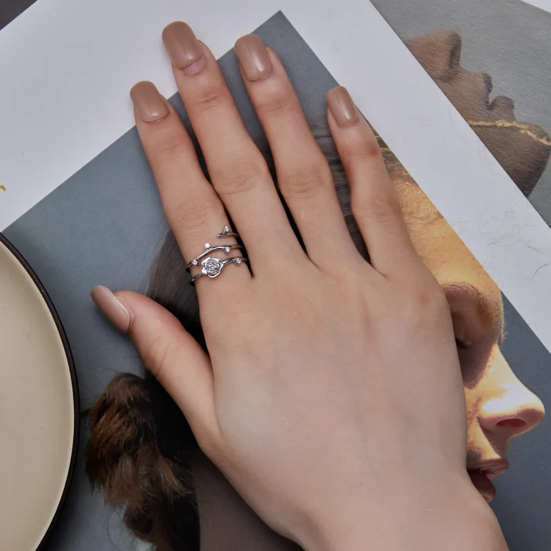 (slika za) Personaliziran vsestranski prstan z rožnato trto v stilu Pandora - BSR404 - Ogled 6