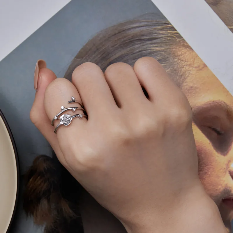 (slika za) Personaliziran vsestranski prstan z rožnato trto v stilu Pandora - BSR404 - Ogled 7