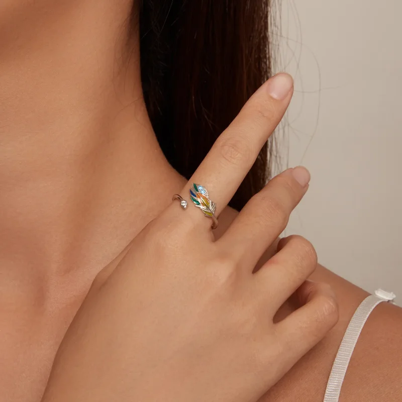 (slika za) Prstan s perjem v stilu Pandora - BSR469-E - Ogled 4