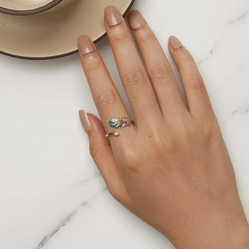 (slika za) Prstan s perjem v stilu Pandora - BSR469-E - Ogled 5