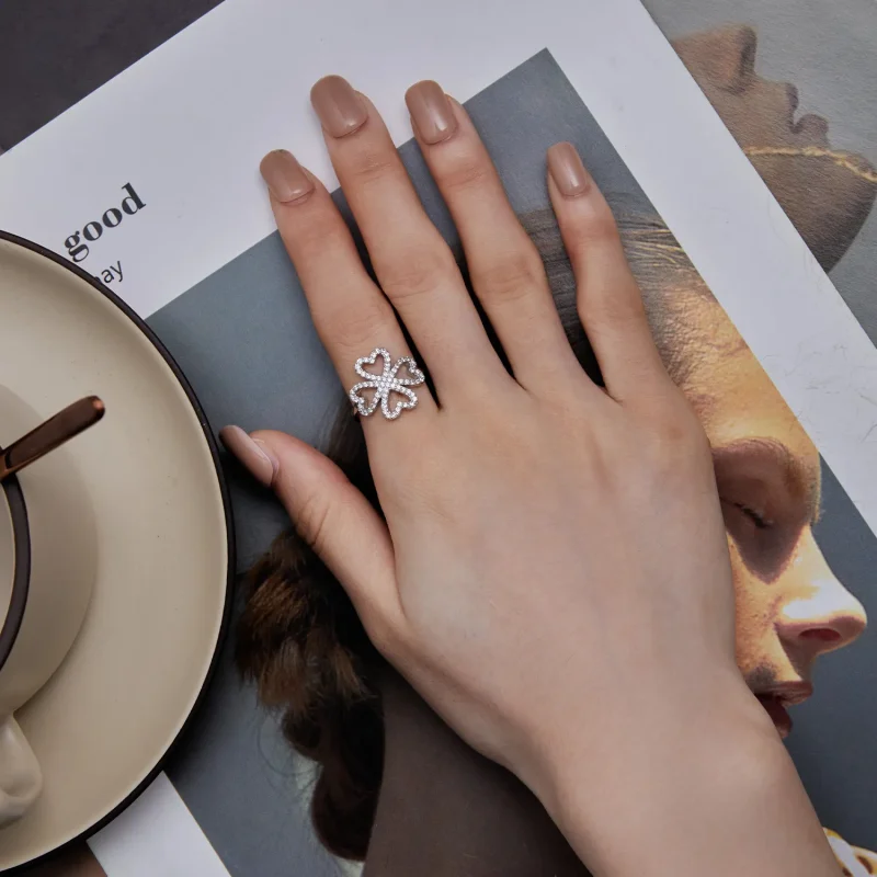 (slika za) Prstan s štiriperesno deteljico v stilu Pandora - BSR399 - Ogled 5