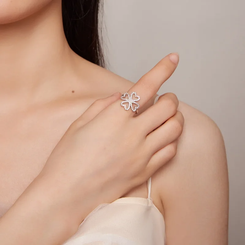 (slika za) Prstan s štiriperesno deteljico v stilu Pandora - BSR399 - Ogled 6