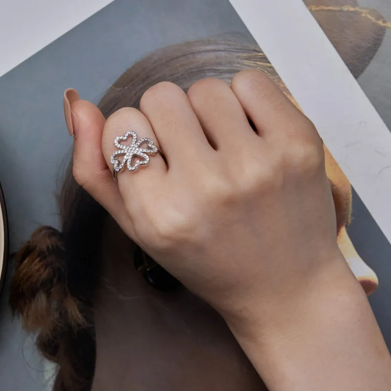 (slika za) Prstan s štiriperesno deteljico v stilu Pandora - BSR399 - Ogled 7