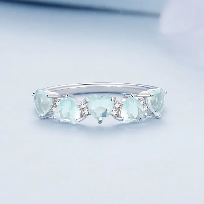 (slika za) Prstan v obliki morsko modrega srca Pandora - BSR406 - Ogled 3