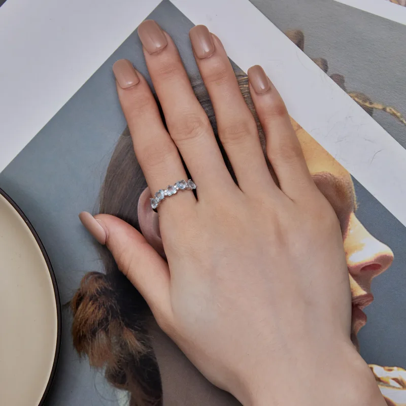 (slika za) Prstan v obliki morsko modrega srca Pandora - BSR406 - Ogled 6