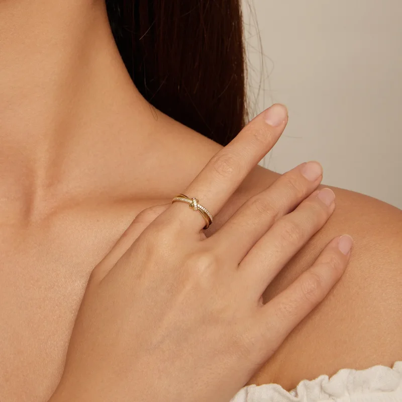 (slika za) Prstan z zlatim vozlom v stilu Pandora - SCR896-B - Ogled 4