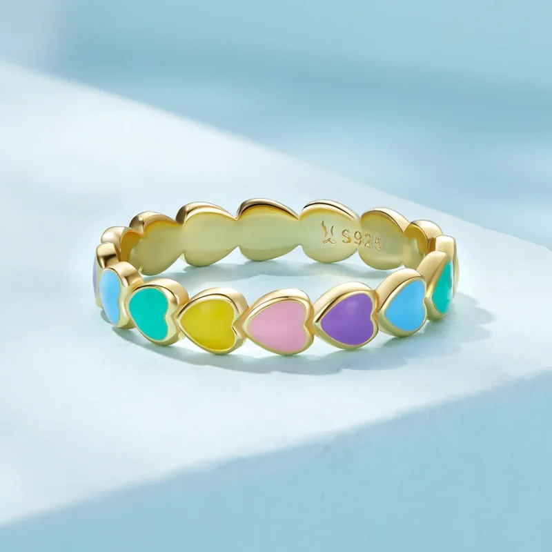 (slika za) Prstan z mavričnim srcem v stilu Pandora - SCR444-B - Ogled 3