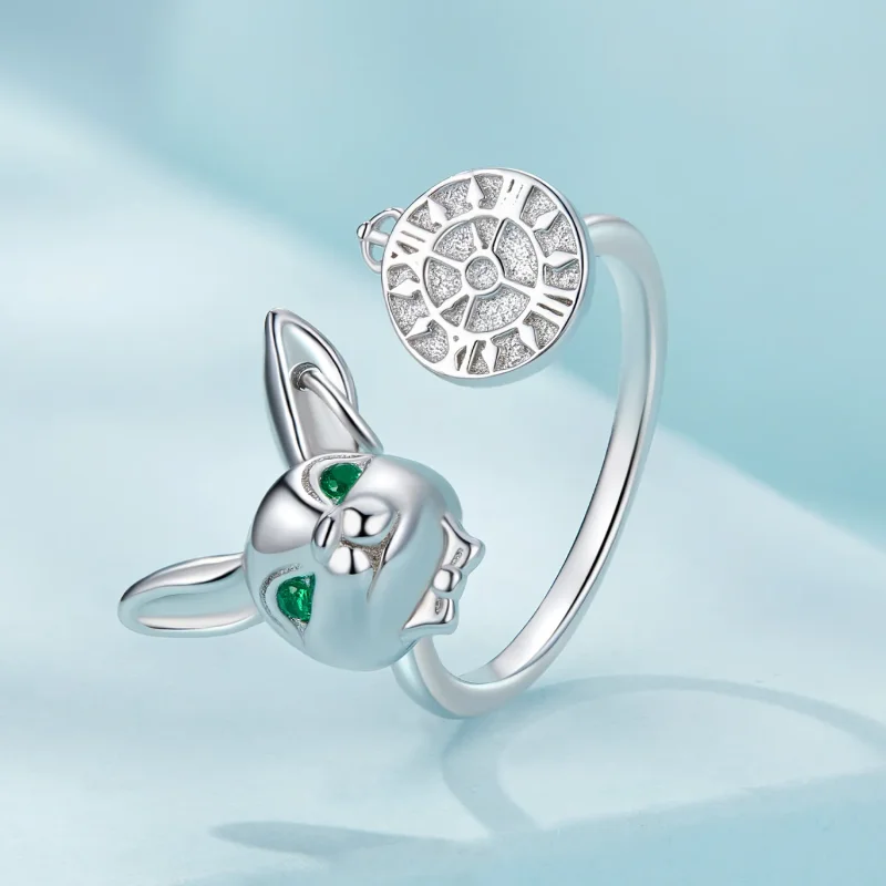 (slika za) Prstan z uro z belim zajčkom v stilu Pandora - SCR948-E - Ogled 2