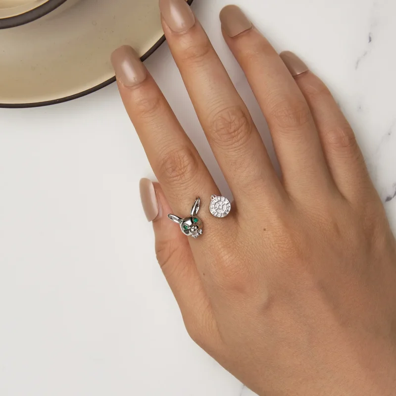 (slika za) Prstan z uro z belim zajčkom v stilu Pandora - SCR948-E - Ogled 5