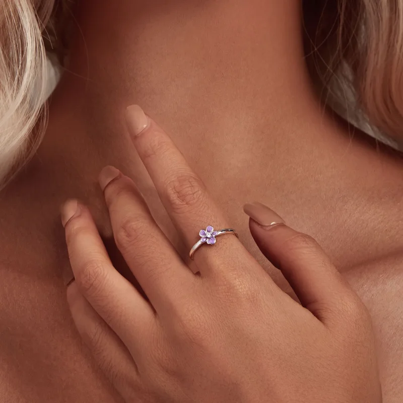 (slika za) Prstan z vijolično rožo v stilu Pandora - SCR976-E - Ogled 4
