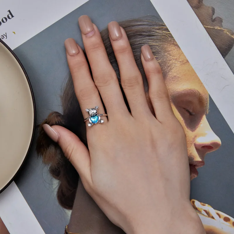 (slika za) Prstan za odpiranje medvedka v slogu Pandora - SCR921 - Ogled 6