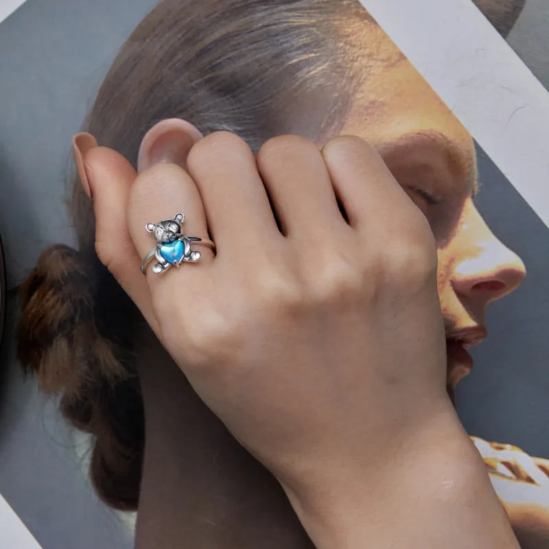 (slika za) Prstan za odpiranje medvedka v slogu Pandora - SCR921 - Ogled 7