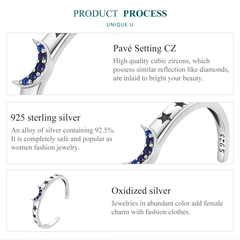 (slika za) Prstan za par s soncem, luno in zvezdami v stilu Pandora - BSR490-E - Ogled 4