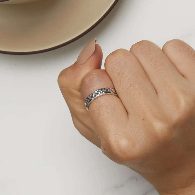 (slika za) Reliefni prstan v obliki srca v slogu Pandora - SCR964 - Ogled 6