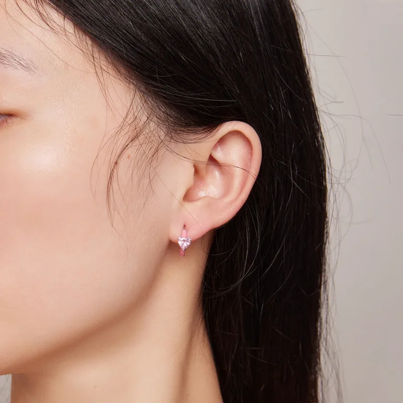 (slika za) Rožnati obročasti uhani v obliki srca v slogu Pandora - BSE813 - Ogled 5