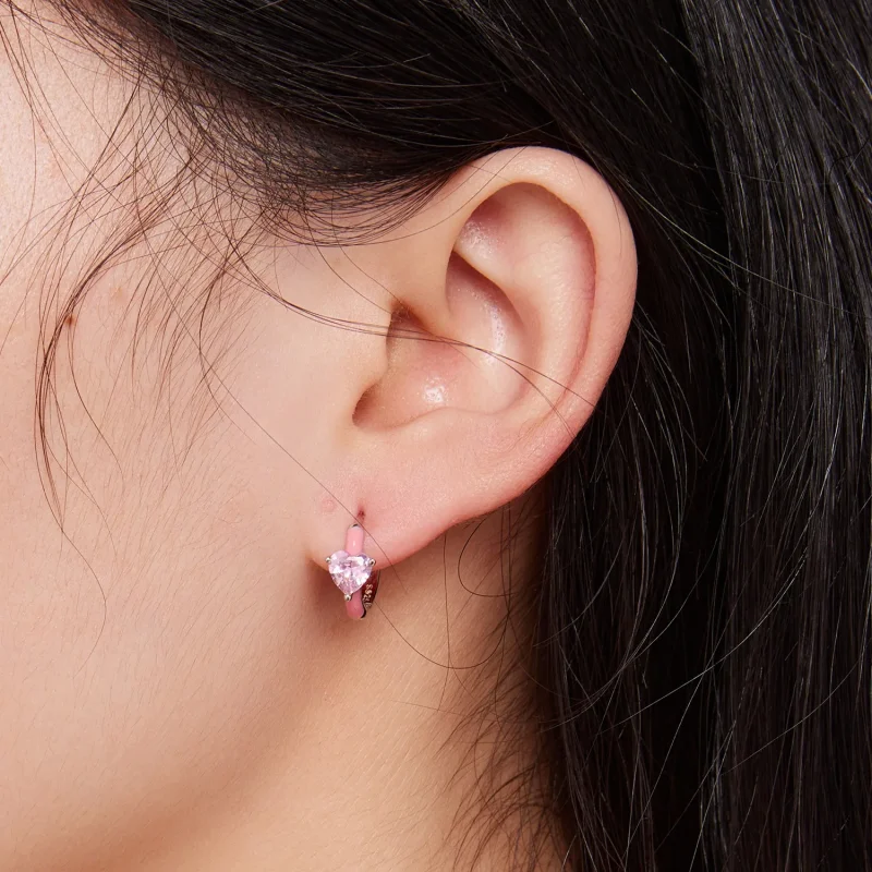 (slika za) Rožnati obročasti uhani v obliki srca v slogu Pandora - BSE813 - Ogled 6