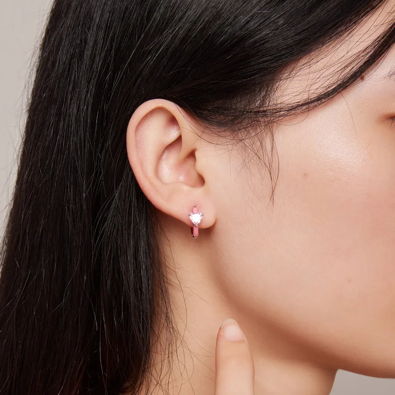 (slika za) Rožnati obročasti uhani v obliki srca v slogu Pandora - BSE813 - Ogled 7