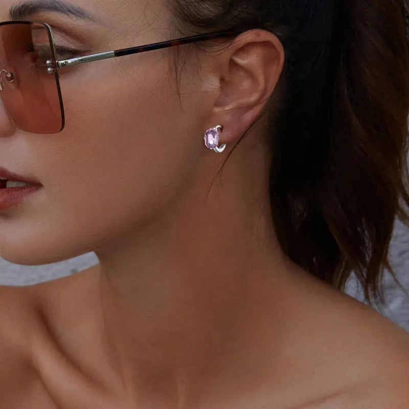 (slika za) Roza obročasti uhani z dragulji v slogu Pandora - BSE889 - Ogled 5