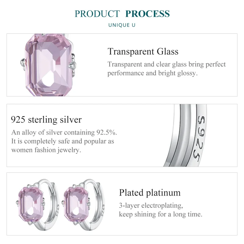 (slika za) Roza obročasti uhani z dragulji v slogu Pandora - BSE889 - Ogled 6