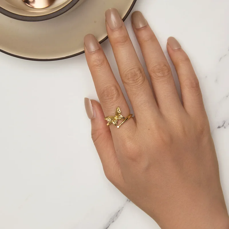 (slika za) Sanjski prstan z zlatim metuljem v stilu Pandora - SCR448-B - Ogled 5