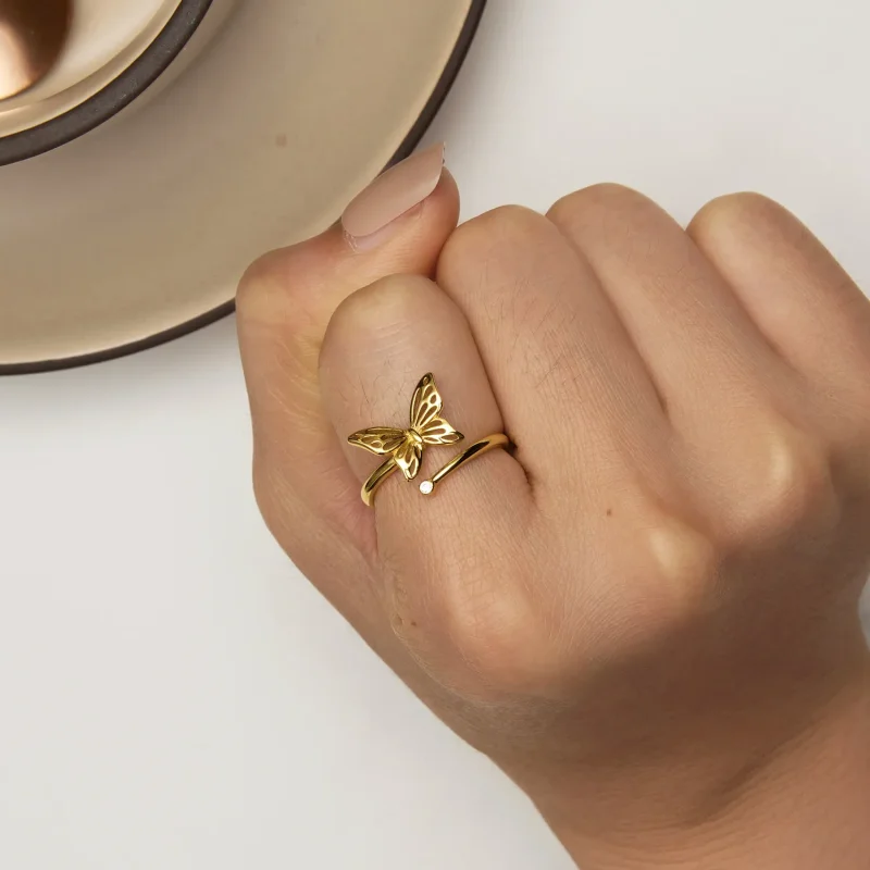 (slika za) Sanjski prstan z zlatim metuljem v stilu Pandora - SCR448-B - Ogled 6