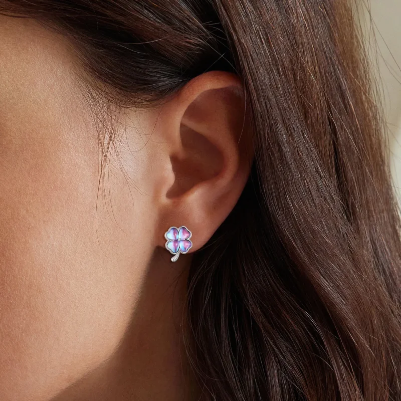 (slika za) Uhani s štiriperesno deteljico v stilu Pandora - BSE914 - Ogled 5