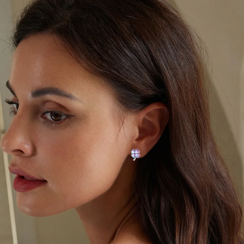 (slika za) Uhani s štiriperesno deteljico v stilu Pandora - BSE914 - Ogled 6