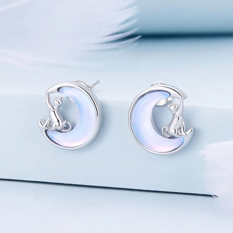 (slika za) Uhani v slogu Pandora Moon Cat Studs - BSE913 - Ogled 2