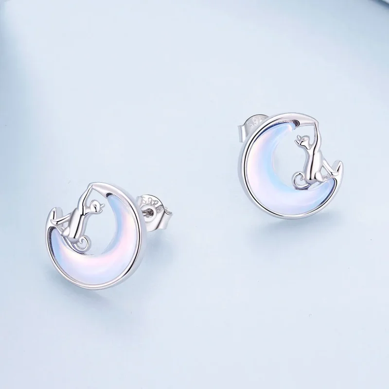 (slika za) Uhani v slogu Pandora Moon Cat Studs - BSE913 - Ogled 3