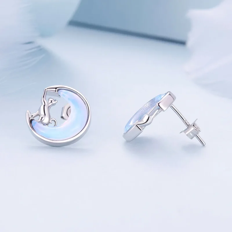 (slika za) Uhani v slogu Pandora Moon Cat Studs - BSE913 - Ogled 4