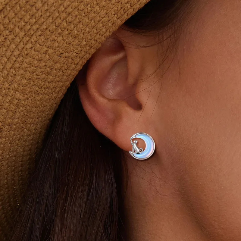 (slika za) Uhani v slogu Pandora Moon Cat Studs - BSE913 - Ogled 5
