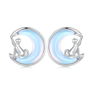 (slika za) Uhani v slogu Pandora Moon Cat Studs - BSE913