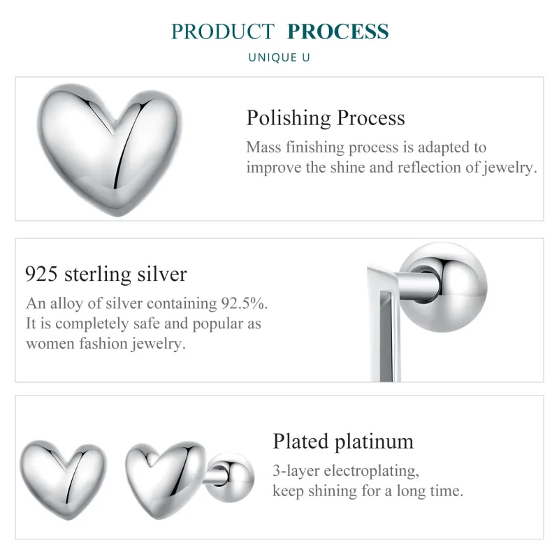 (slika za) Uhani z zatiči v obliki srca v slogu Pandora - BSE886 - Ogled 6