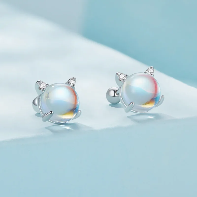 (slika za) Uhani z zatiči z mačjimi mesečevimi kamni v slogu Pandora - SCE1622 - Ogled 2