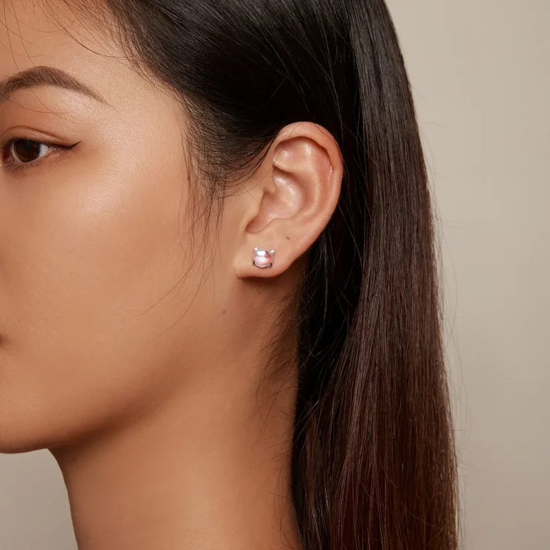 (slika za) Uhani z zatiči z mačjimi mesečevimi kamni v slogu Pandora - SCE1622 - Ogled 6