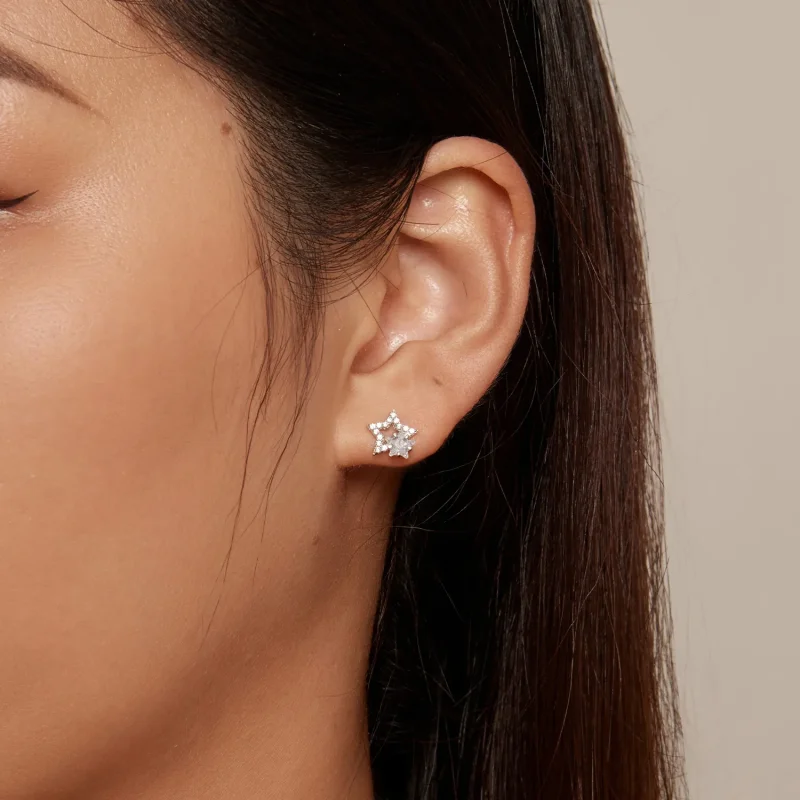 (slika za) Uhani z zvezdami v slogu Pandora - BSE878 - Ogled 6