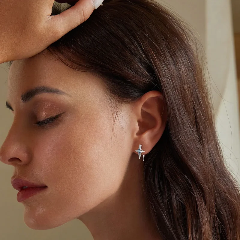 (slika za) Uhani z zvezdastimi čepki v stilu Pandora - BSE915 - Ogled 6